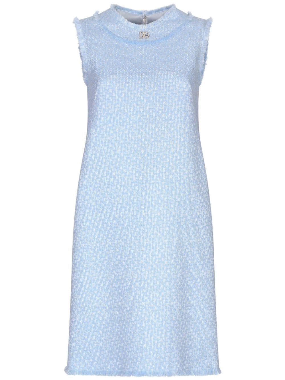 Dolce &amp; Gabbana Bouclé Tweed Mini Dress With Appliqué Logo Clear Blue