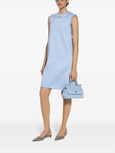 Dolce & Gabbana Bouclé Tweed Mini Dress With Appliqué Logo Clear Blue