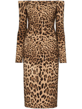 Dolce & Gabbana Leopard Print Wool Midi Dress Brown