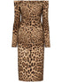 Dolce & Gabbana Leopard Print Wool Midi Dress Brown