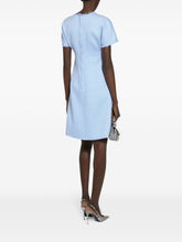 Dolce & Gabbana Bouclé A-Line Tweed Mini Dress with Logo Appliqué Clear Blue