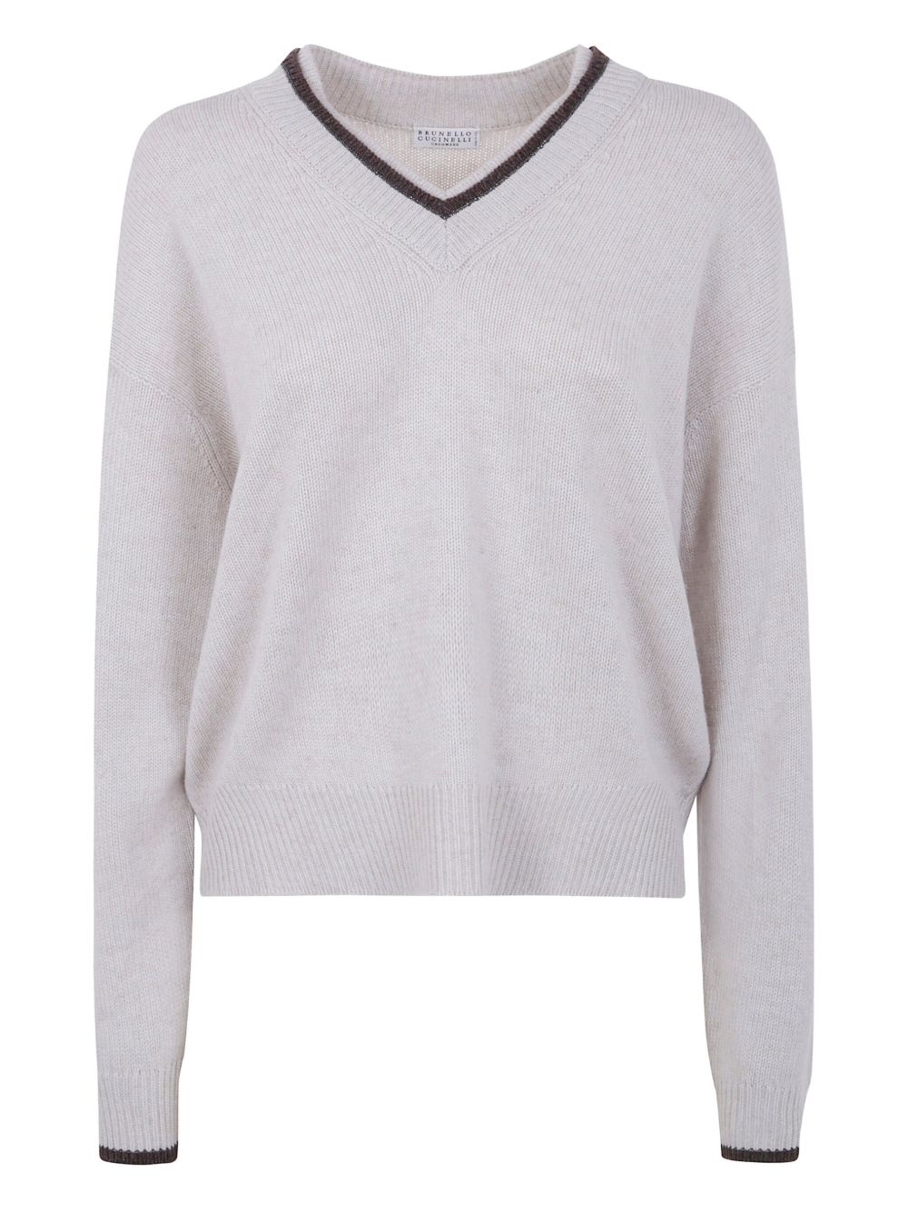 Brunello Cucinelli Cashmere V-Neck Fine Knit Sweater Ivory