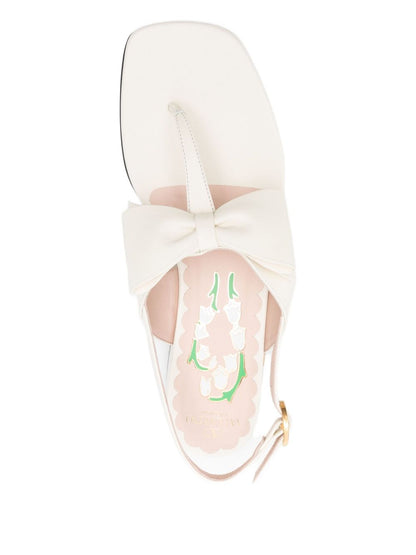Valentino Garavani Bow-Embellished Leather Slingback Sandals Ivory