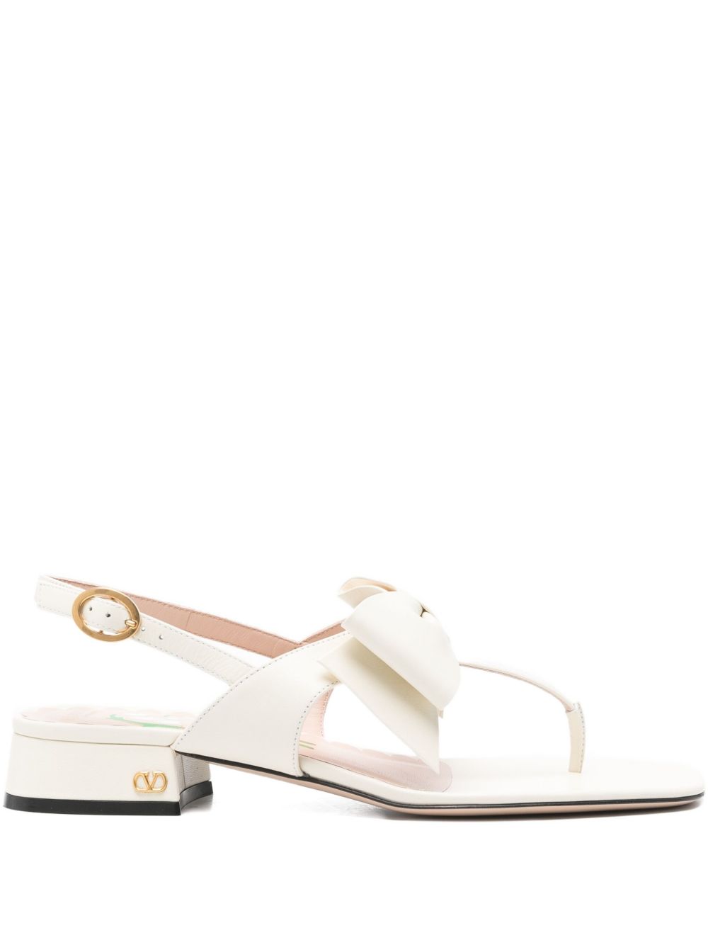 Valentino Garavani Bow-Embellished Leather Slingback Sandals Ivory