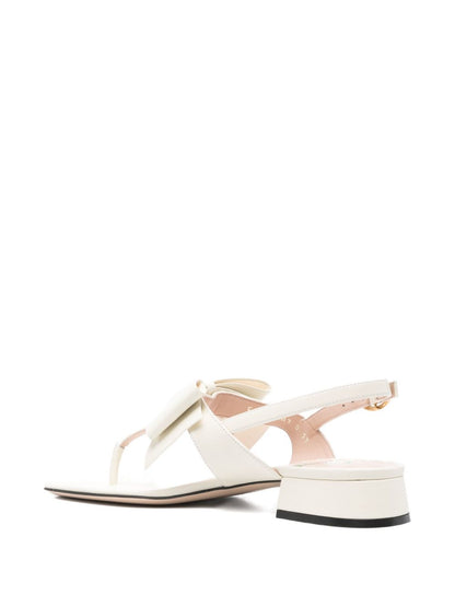 Valentino Garavani Bow-Embellished Leather Slingback Sandals Ivory