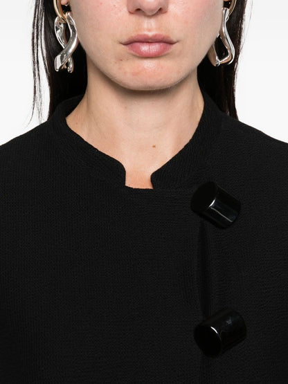 Emporio Armani Asymmetrical Cotton Single-Breasted Jacket Black Black