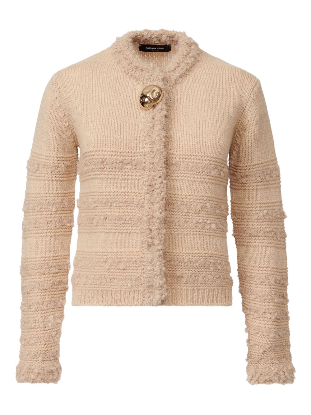 Fabiana Filippi Textured Knit Wool Jacket with Decorative Button Detailing Beige