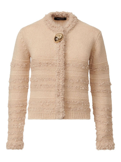 Fabiana Filippi Textured Knit Wool Jacket with Decorative Button Detailing Beige