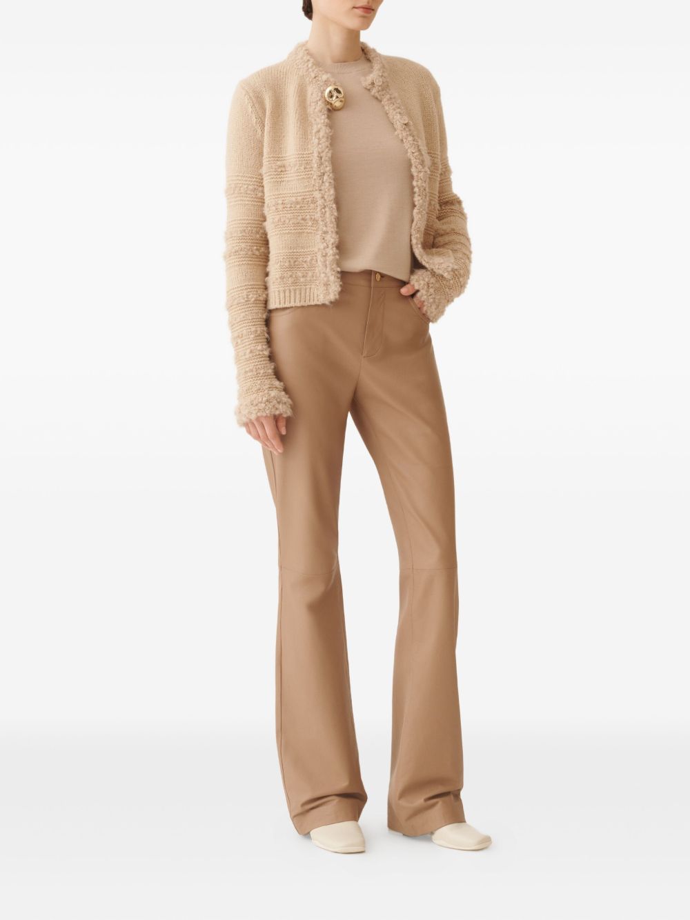 Fabiana Filippi Textured Knit Wool Jacket with Decorative Button Detailing Beige