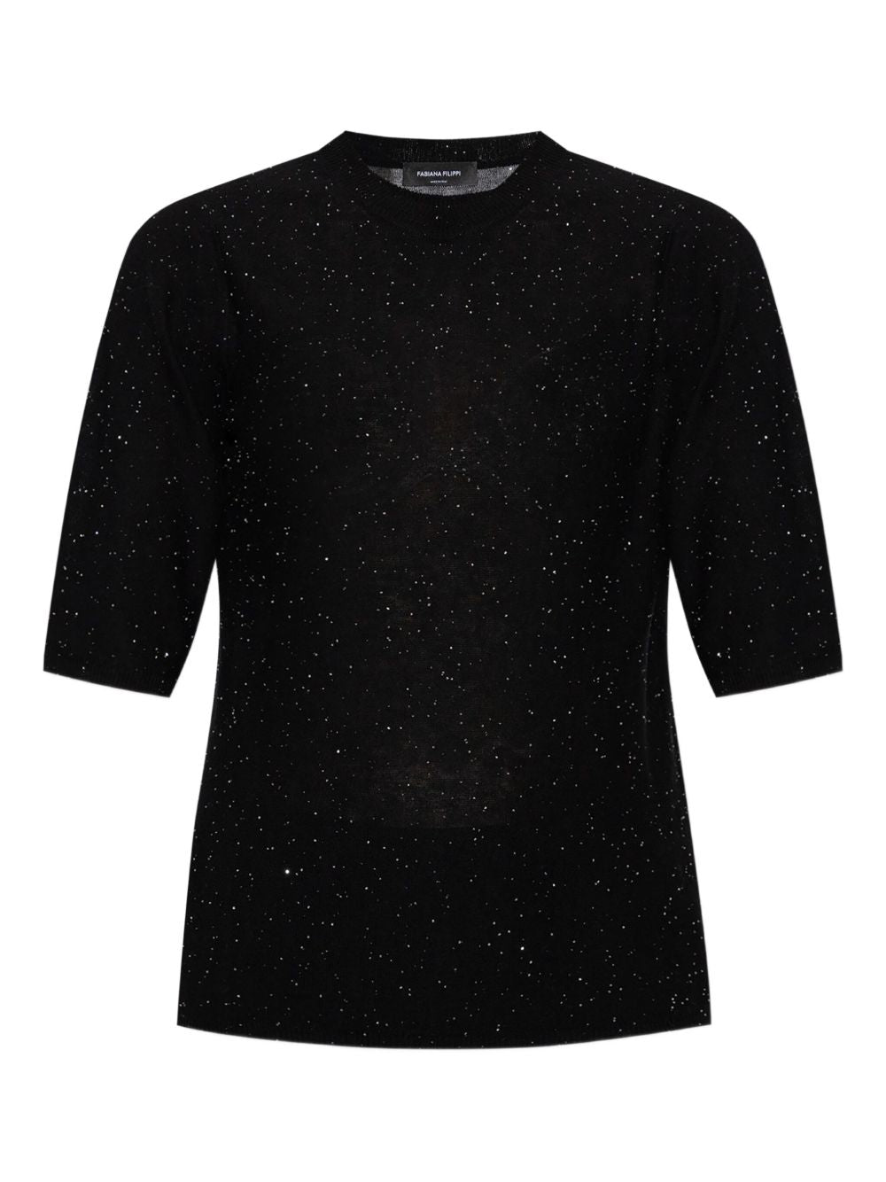 Fabiana Filippi Wool Short-Sleeve Crewneck Top Black black
