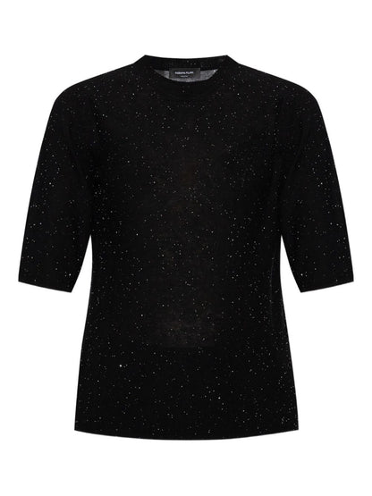Fabiana Filippi Wool Short-Sleeve Crewneck Top Black black