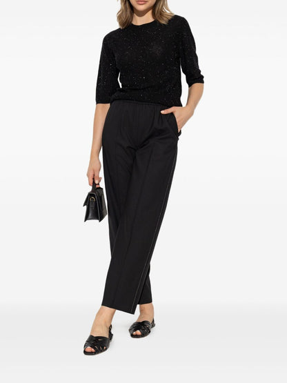 Fabiana Filippi Wool Short-Sleeve Crewneck Top Black black