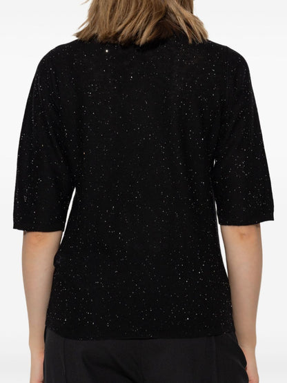 Fabiana Filippi Wool Short-Sleeve Crewneck Top Black black