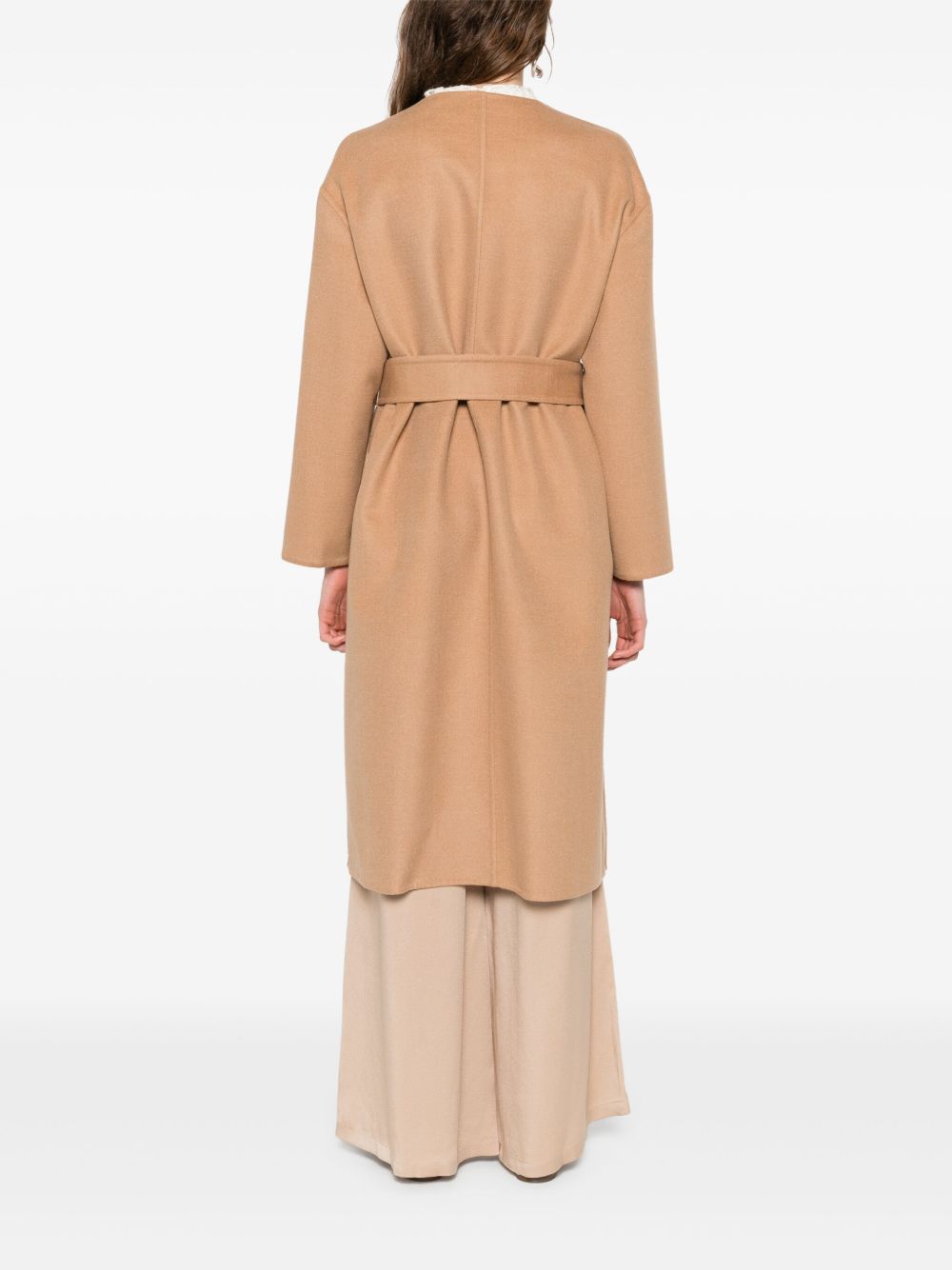 Fabiana Filippi Wool Belted Coat with Self-Tie Belt in Beige Beige