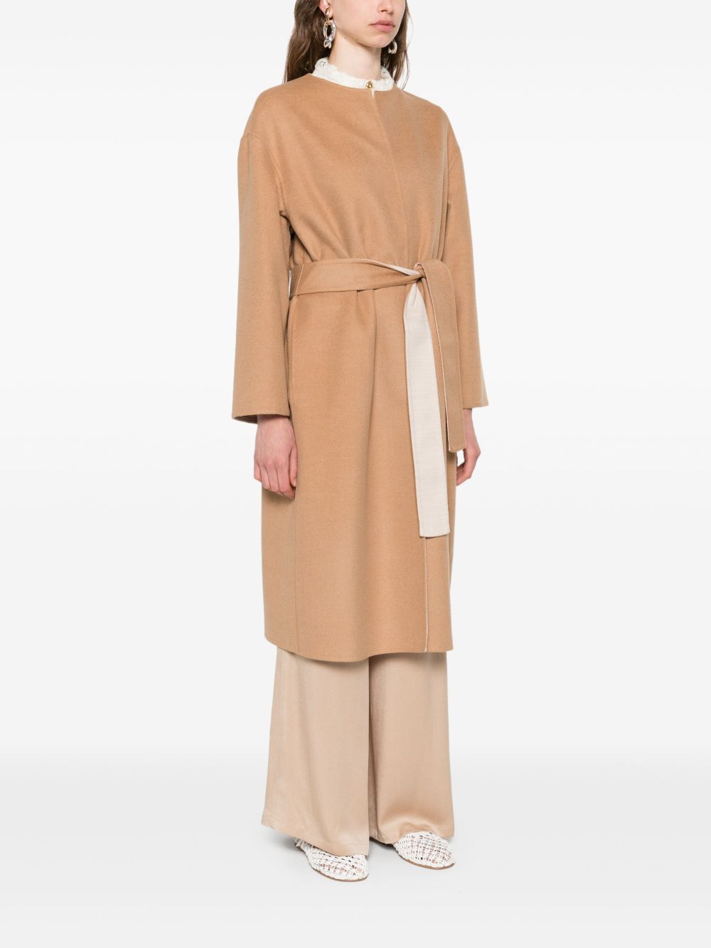 Fabiana Filippi Wool Belted Coat with Self-Tie Belt in Beige Beige