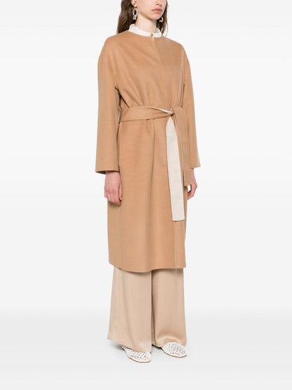 Fabiana Filippi Wool Belted Coat with Self-Tie Belt in Beige Beige