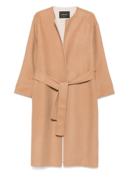 Fabiana Filippi Wool Belted Coat with Self-Tie Belt in Beige Beige