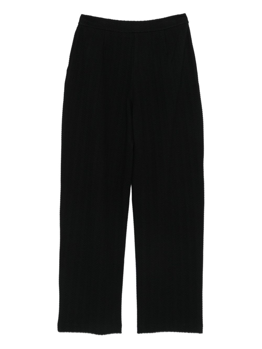 Emporio Armani Pleated Textured Straight-Leg Cotton Blend Trousers Black Black