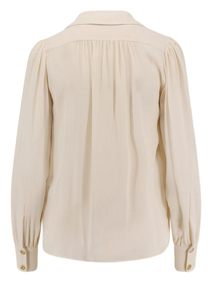 Elisabetta Franchi V-Neck Gathered Shoulder Blouse White