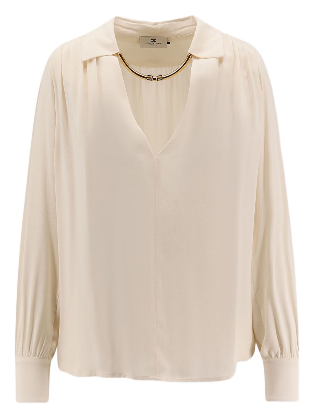 Elisabetta Franchi V-Neck Gathered Shoulder Blouse White