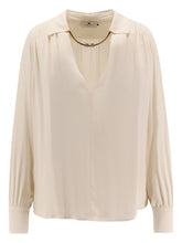 Elisabetta Franchi V-Neck Gathered Shoulder Blouse White