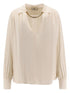 Elisabetta Franchi V-Neck Gathered Shoulder Blouse White