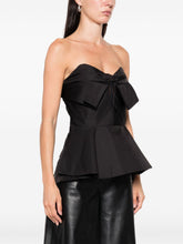 Alexander McQueen Bow-Detailed Off-Shoulder Silk Peplum Top Black
