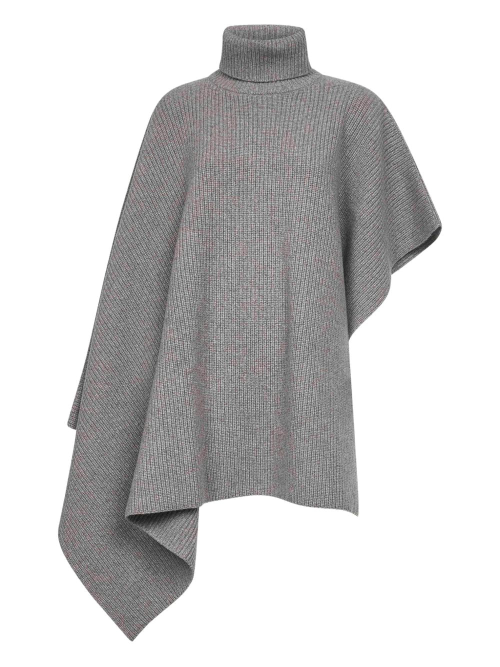 Stella McCartney Asymmetric Ribbed Wool-Cashmere Poncho Grey