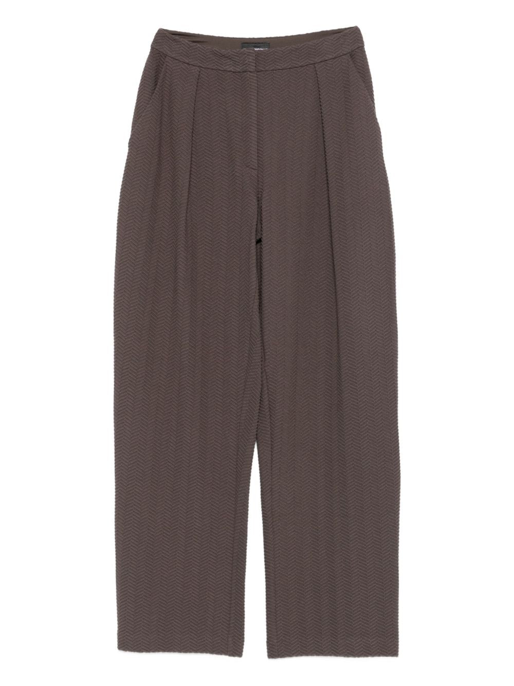 Emporio Armani High-Rise Chevron Pleated Straight-Leg Trousers Dove Grey