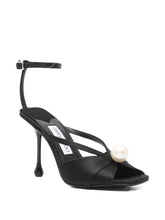 Jimmy Choo 100mm Siva Satin Sandals with Pearl Embellishment Black