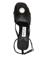 Jimmy Choo 100mm Siva Satin Sandals with Pearl Embellishment Black