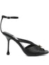 Jimmy Choo 100mm Siva Satin Sandals with Pearl Embellishment Black