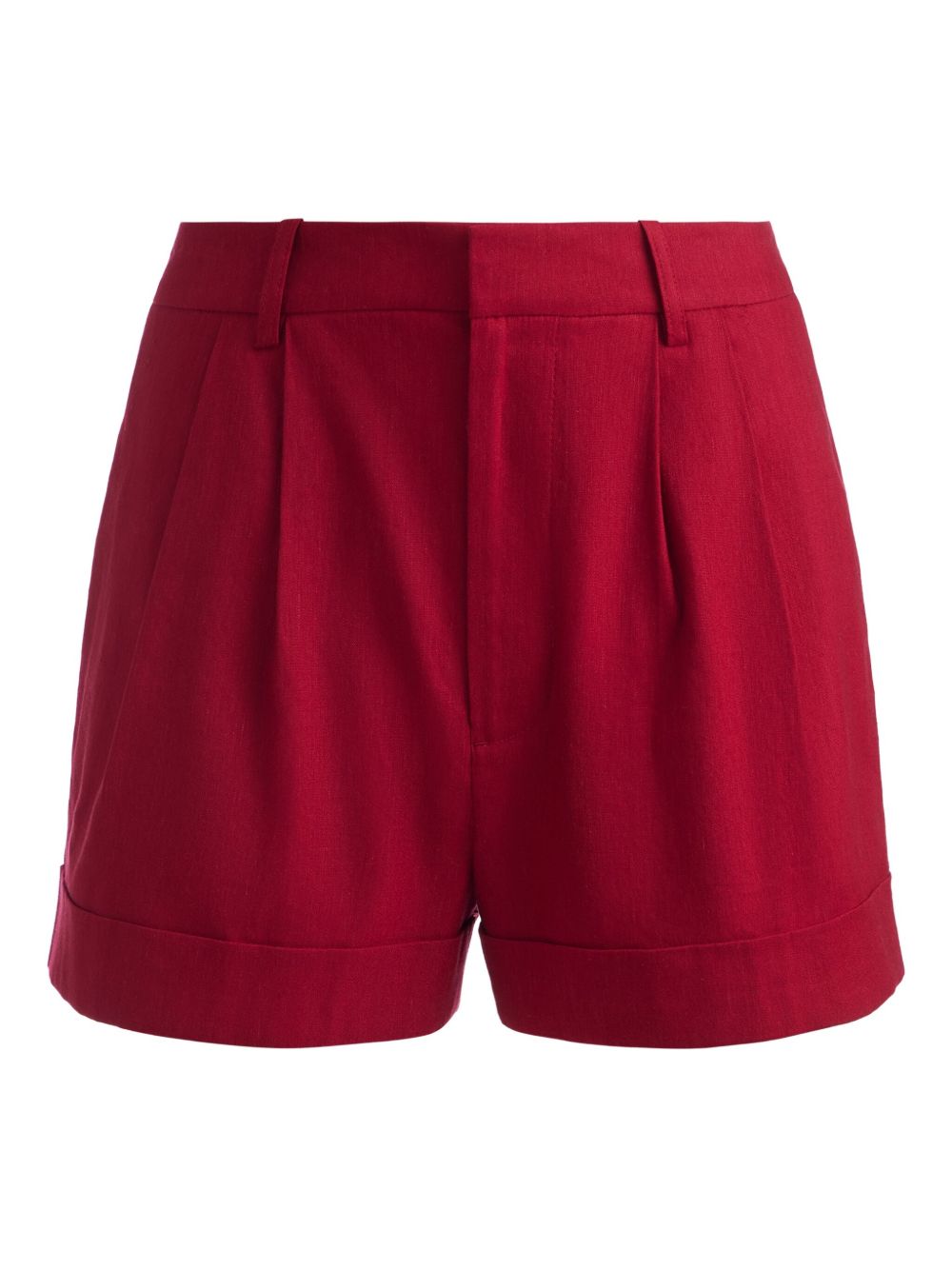 Alice + Olivia Pleated Linen-Blend High-Waisted Shorts Red
