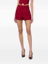 Alice + Olivia Pleated Linen-Blend High-Waisted Shorts Red