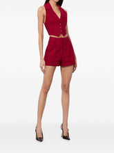 Alice + Olivia Pleated Linen-Blend High-Waisted Shorts Red
