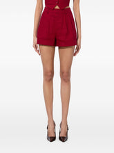 Alice + Olivia Pleated Linen-Blend High-Waisted Shorts Red