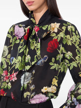 Alice + Olivia Floral-Print Cotton Pussy-Bow Blouse Black Black