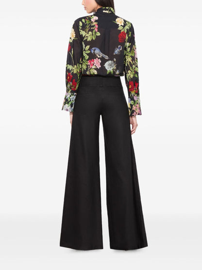 Alice + Olivia Floral-Print Cotton Pussy-Bow Blouse Black Black