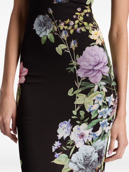 Alice + Olivia Floral-Print Spaghetti-Strap Sleeveless Dress Black
