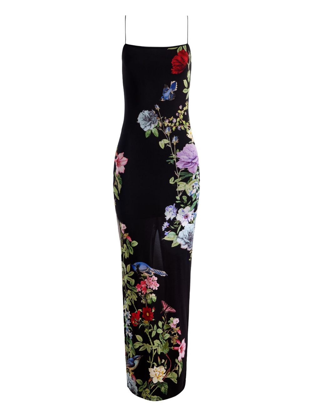 Alice + Olivia Floral-Print Spaghetti-Strap Sleeveless Dress Black