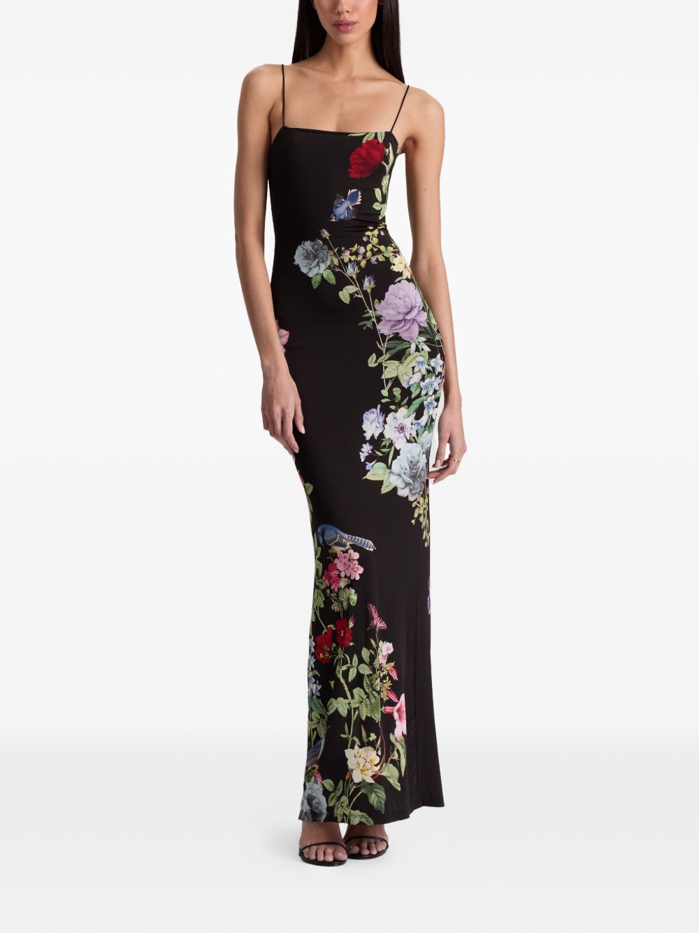 Alice + Olivia Floral-Print Spaghetti-Strap Sleeveless Dress Black