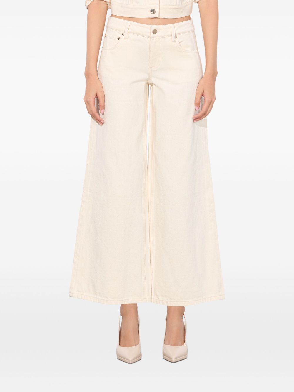 Alice + Olivia High-rise Wide-leg Cream Trousers White