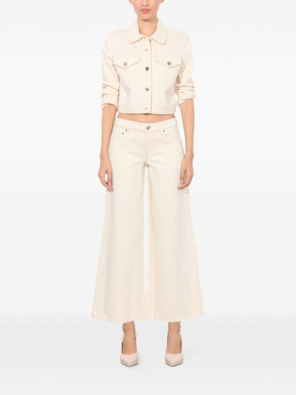 Alice + Olivia High-rise Wide-leg Cream Trousers White