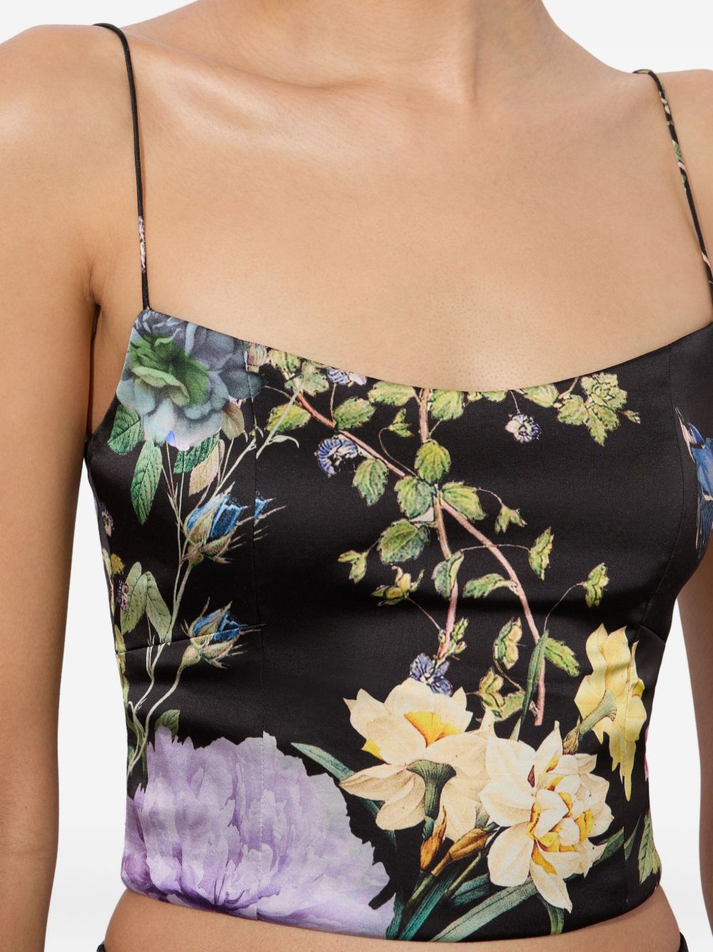 Alice + Olivia Floral Print Bustier Cropped Top Black black