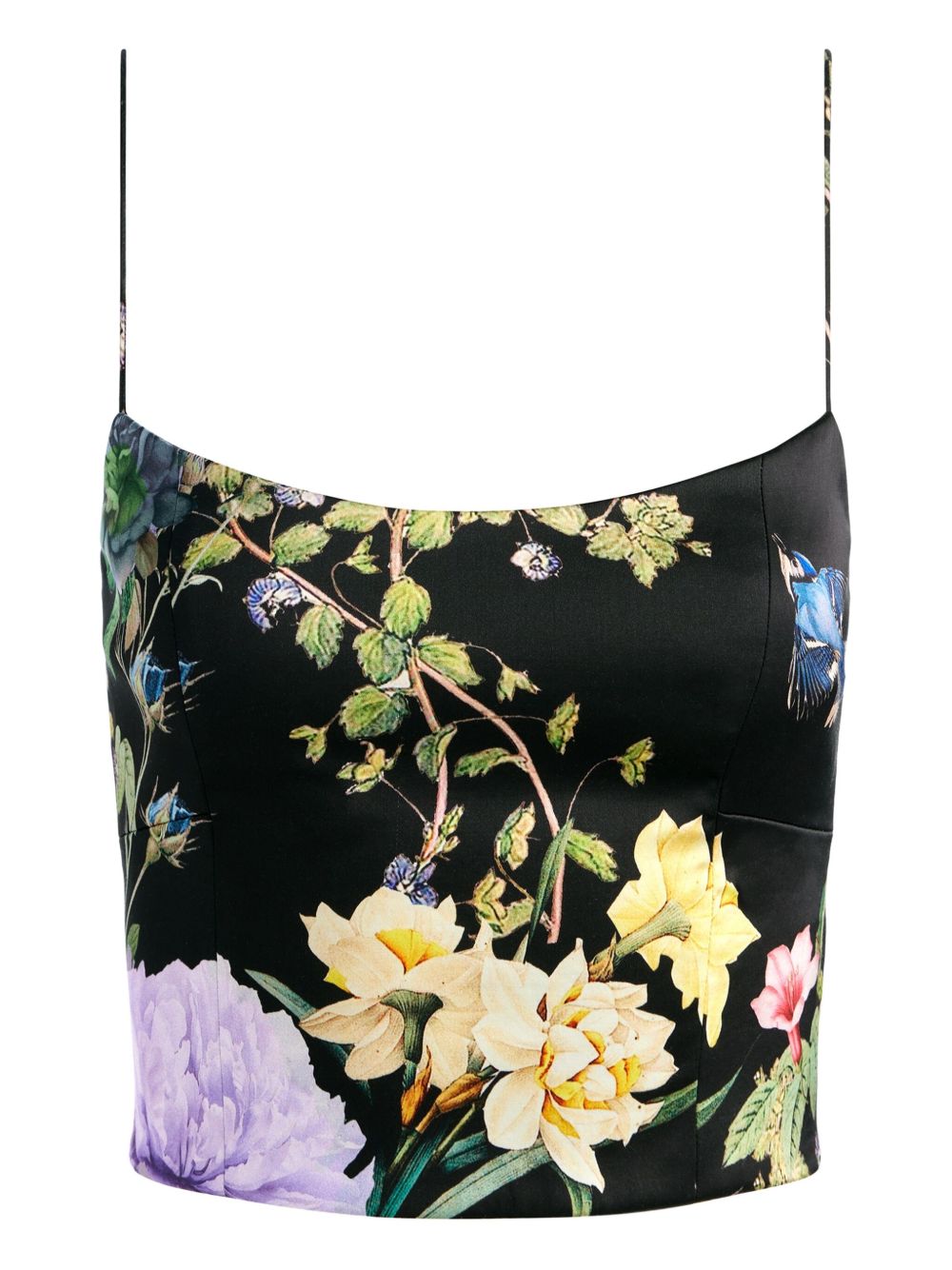 Alice + Olivia Floral Print Bustier Cropped Top Black black