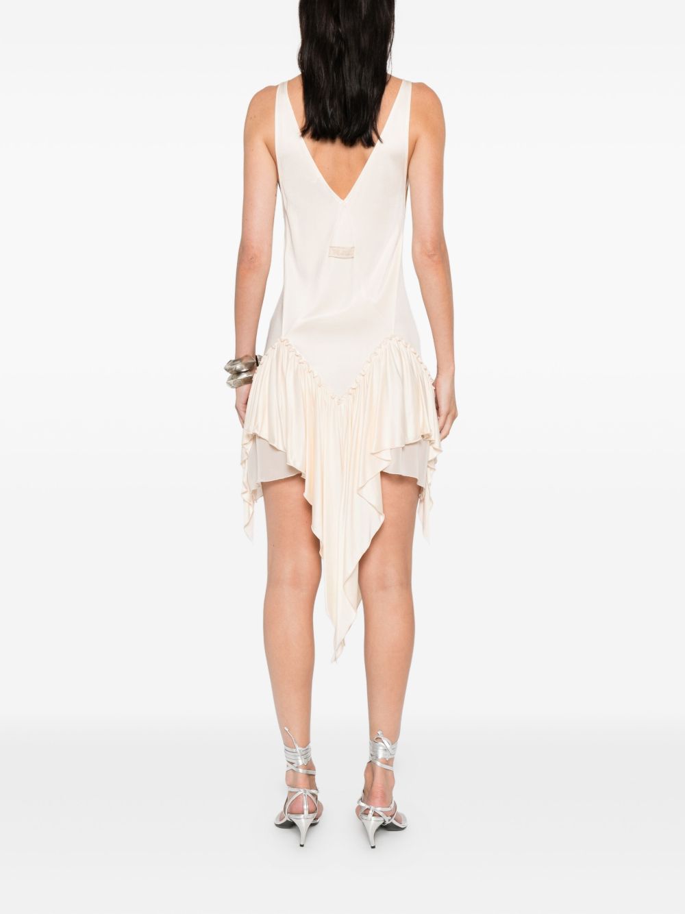 The Attico Ivory Asymmetric Ruffled Sleeveless Mini Dress Ivory
