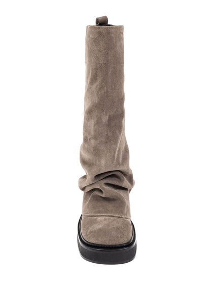 The Attico Robin Suede Leather Combat Boots Dove Grey