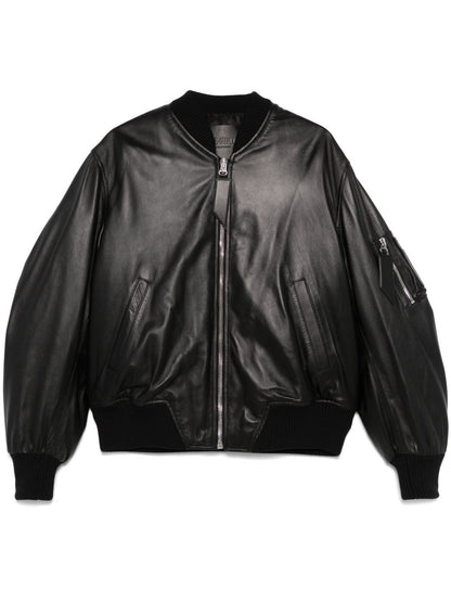 The Attico Bomber Lambskin Leather Jacket Black