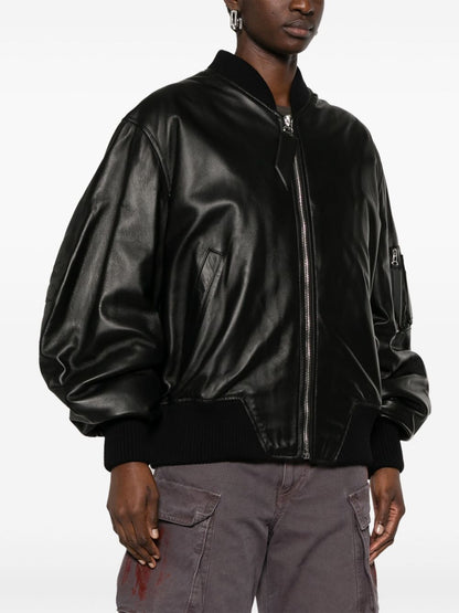 The Attico Bomber Lambskin Leather Jacket Black