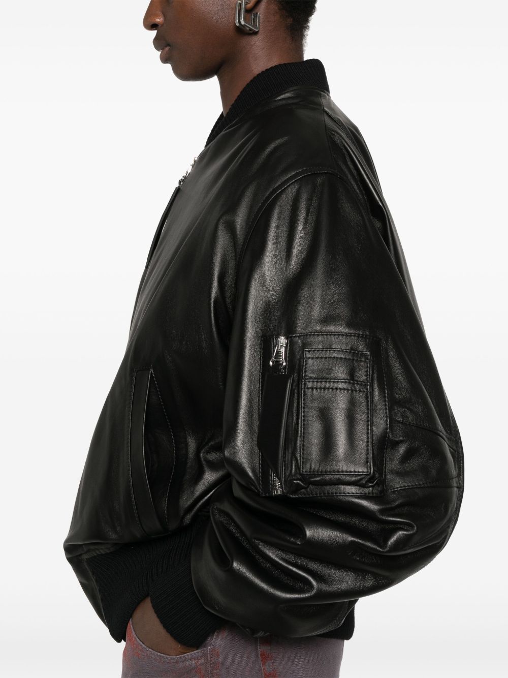 The Attico Bomber Lambskin Leather Jacket Black